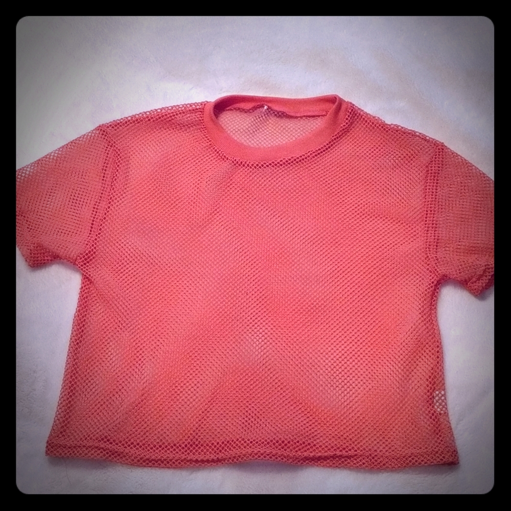 Coral colour mesh top